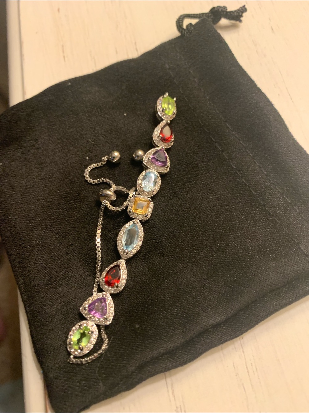 Multicolor Gemstone Halo Adjustable Bracelet